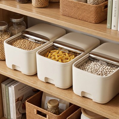 Boite de conservation alimentaire beige hermetique grains pates legumes