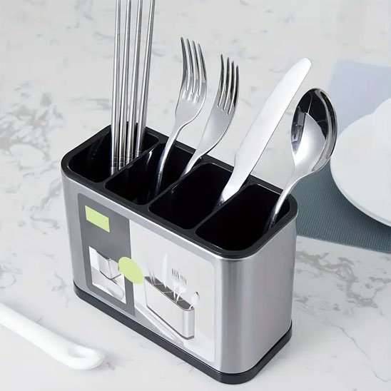 Pot ustensiles cuisine inox compact 4 compartiments