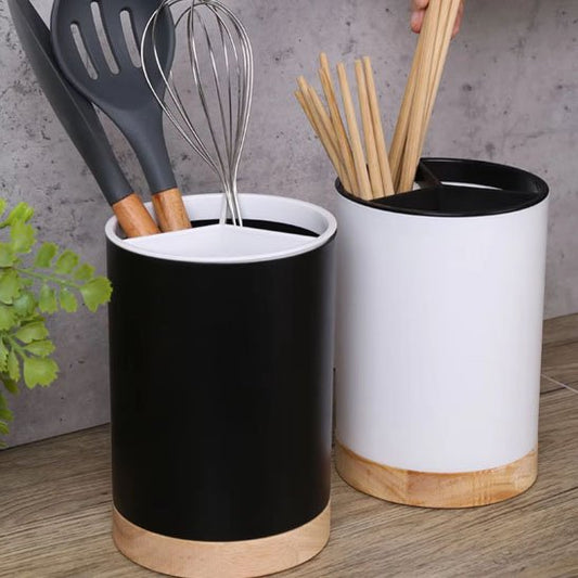 Pot ustensiles cuisine noir blanc bois