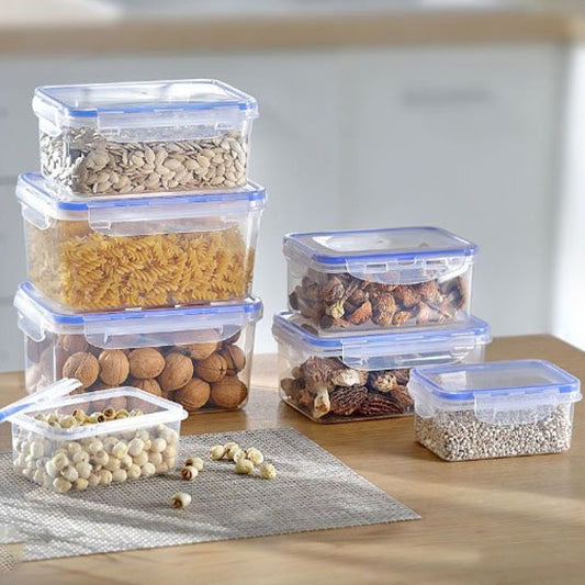 Rangement-frigo-boîtes-conservation-alimentaires-hermétiques-transparents--couvercles-bleus