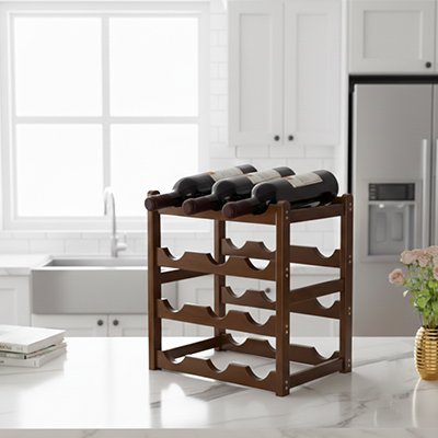 casier a bouteille bois marron compartiments empilables