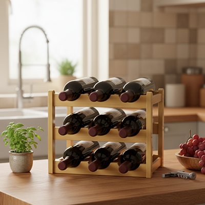 casier a bouteille bois naturel cuisine chaleureuse plan de travail