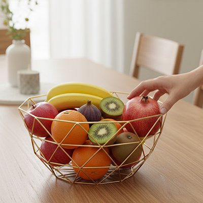 Corbeille a fruit couleur dorée motif triangle