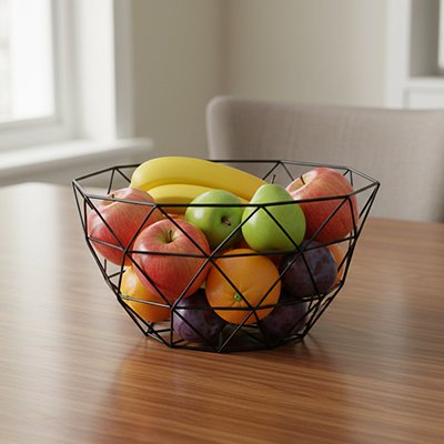 Corbeille a fruit couleur noir motif triangle hexagone contoir