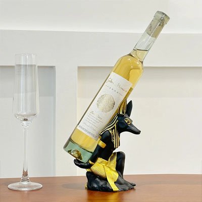 porte bouteille anubis resine noire doree