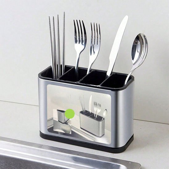 pot ustensiles plan travail inox brillant 4 compartiments