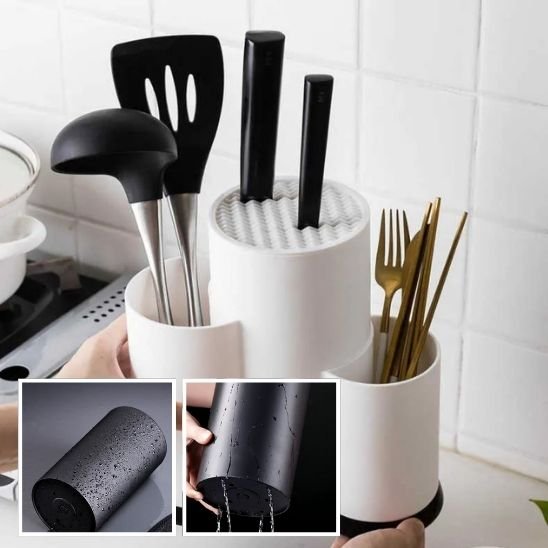rangement couvert cuisine blanc spatule louche couteaux drainage 