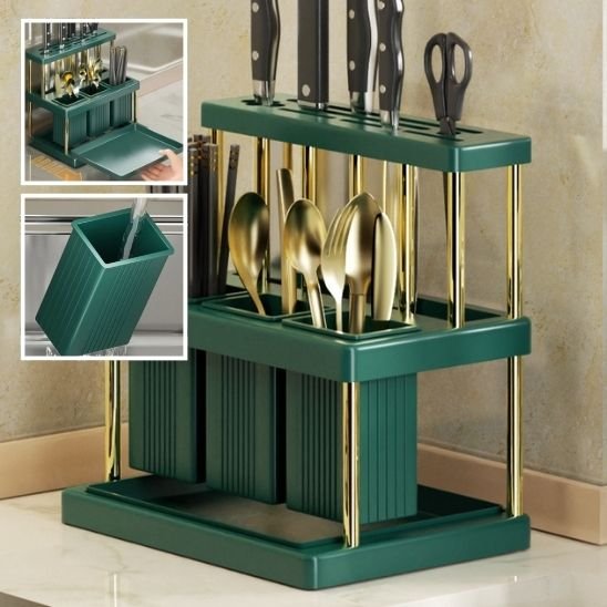rangement couvert vert ustensiles couteaux compact élégant pratique 